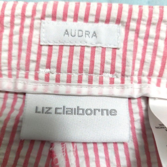 Liz‎ Claiborne Womens 14 Audra Capri Seersucker Stripe Pink White Classic Zipper - Picture 6 of 10